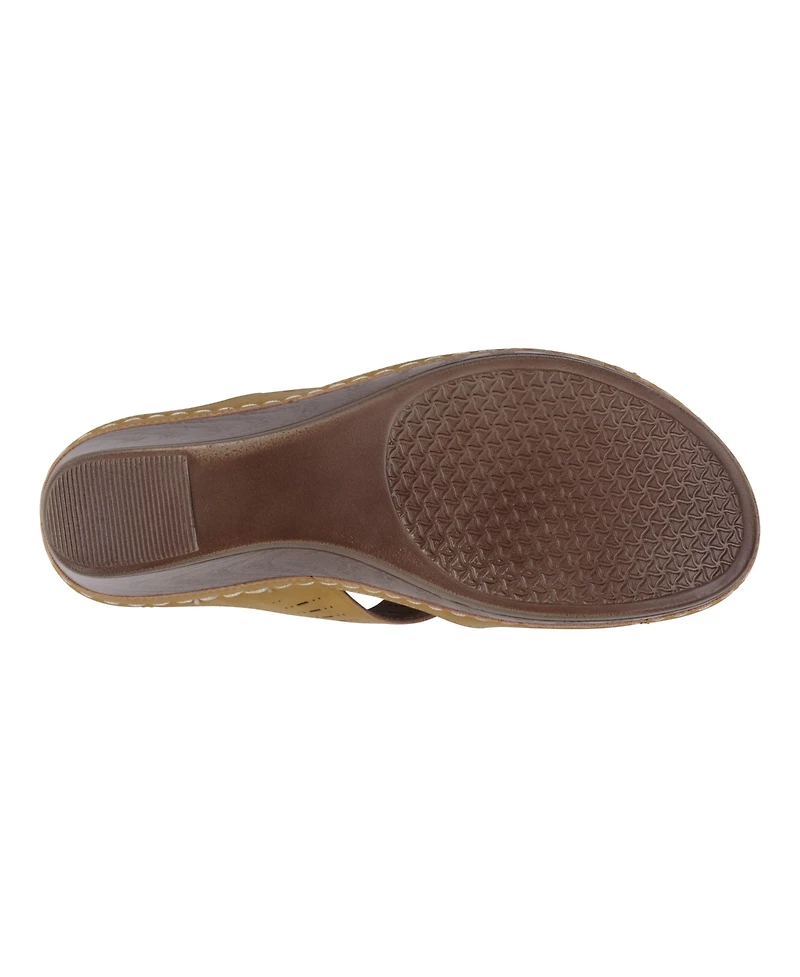 Gc Shoes Women's Lisette Flower Perforated Wedge Sandals