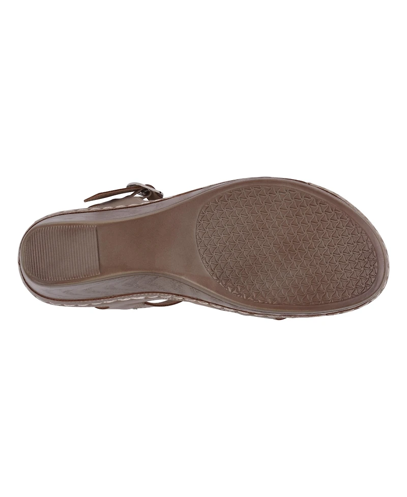 Gc Shoes Women's Darry Perforated T-Strap Slingback Wedge Sandals