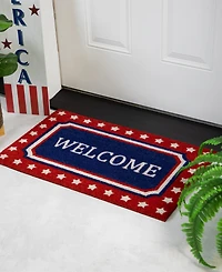 Northlight Blue and Red Coir "Welcome" Americana Outdoor Doormat, 18" x 30"