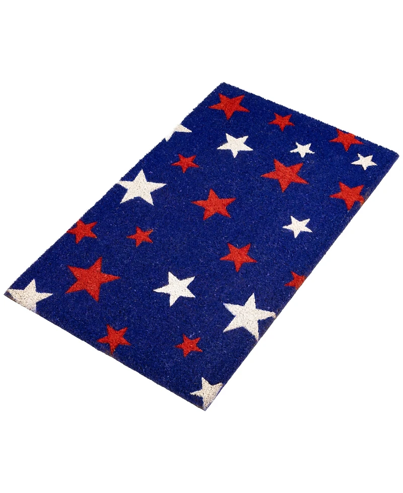 Northlight Blue Coir Red and White Stars Americana Outdoor Doormat, 18" x 30"