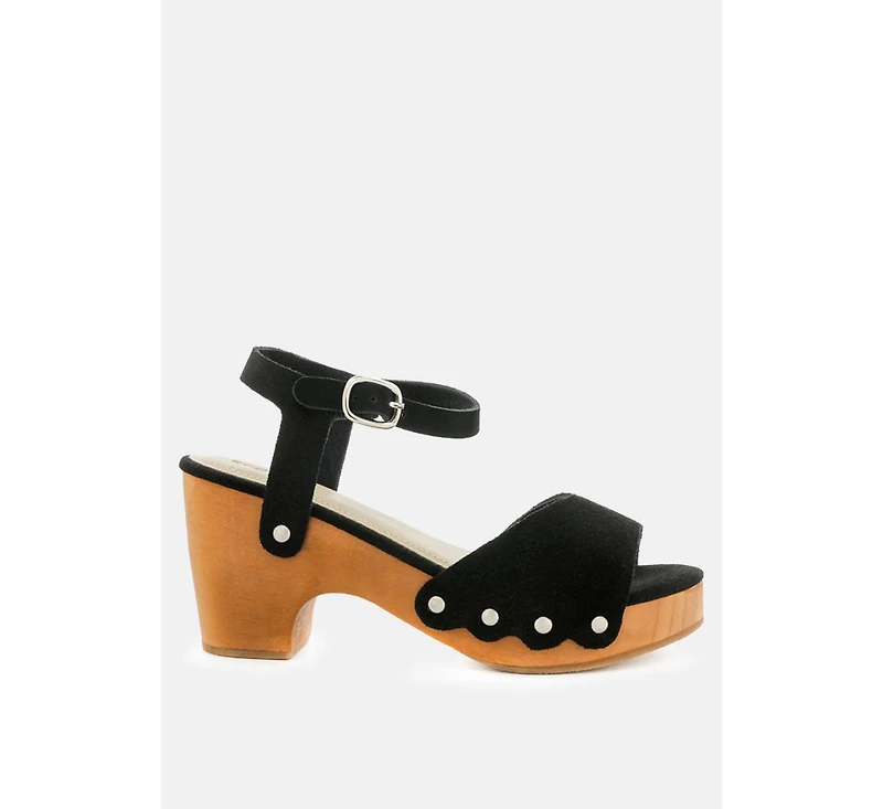 Liona Mustard Studded Suede Clogs Sandals
