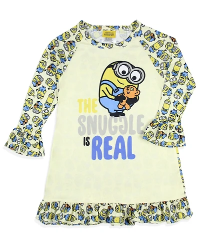 Despicable Me Toddler Girls Nightgown Minions Snuggle Sleep Long-Sleeve Raglan Pajama