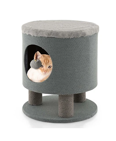 3-in-1 Cat Condo Stool Kitty Bed with Scratching Posts & Plush Ball Toy