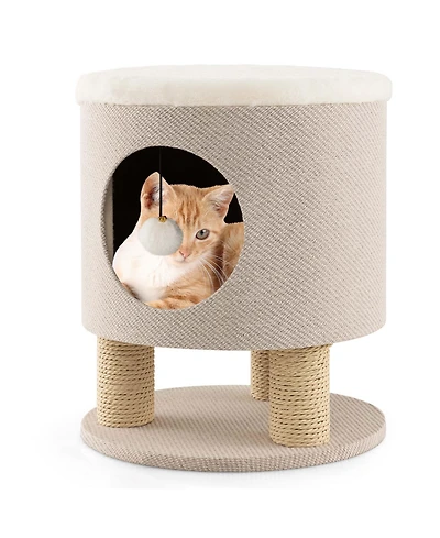 3-in-1 Cat Condo Stool Kitty Bed with Scratching Posts & Plush Ball Toy