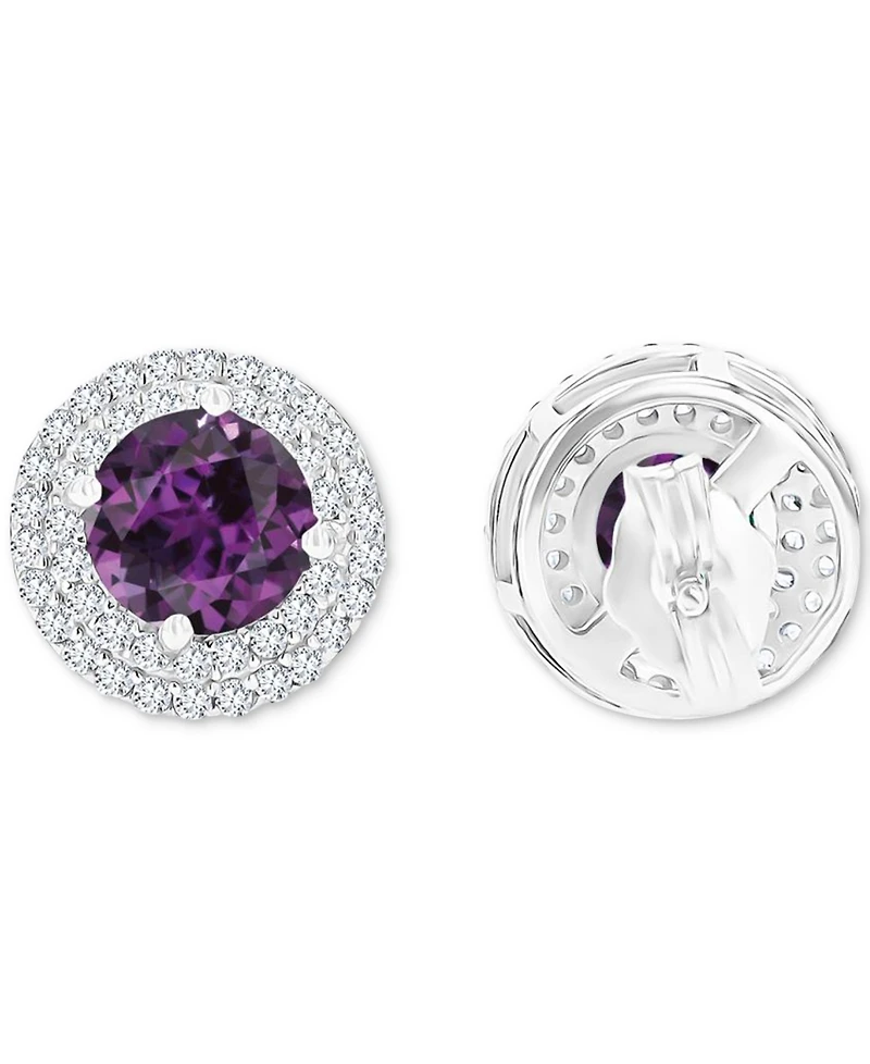Amethyst (1-1/2 ct. t.w.) & Lab-Grown White Sapphire (1/2 Halo Birthstone Stud Earrings Sterling Silver (Also Additional Birthstones)