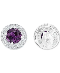 Amethyst (1-1/2 ct. t.w.) & Lab-Grown White Sapphire (1/2 Halo Birthstone Stud Earrings Sterling Silver (Also Additional Birthstones)