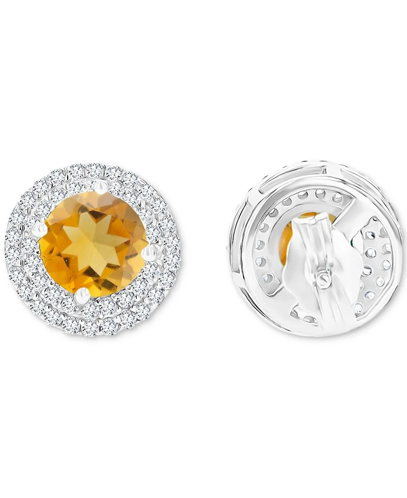 Amethyst (1-1/2 ct. t.w.) & Lab-Grown White Sapphire (1/2 Halo Birthstone Stud Earrings Sterling Silver (Also Additional Birthstones)