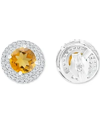 Amethyst (1-1/2 ct. t.w.) & Lab-Grown White Sapphire (1/2 Halo Birthstone Stud Earrings Sterling Silver (Also Additional Birthstones)