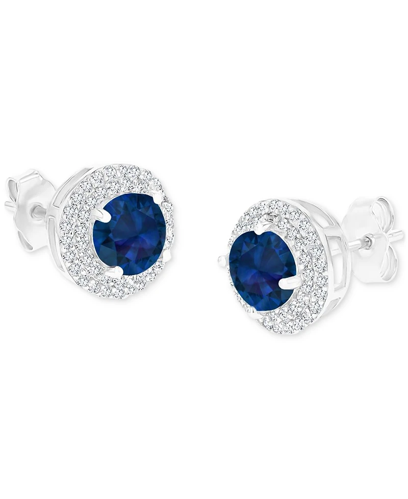 Amethyst (1-1/2 ct. t.w.) & Lab-Grown White Sapphire (1/2 Halo Birthstone Stud Earrings Sterling Silver (Also Additional Birthstones)