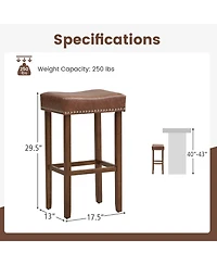29.5" Wood Frame Pu Leather Upholstered Bar Stools Set of 2 with Footrests