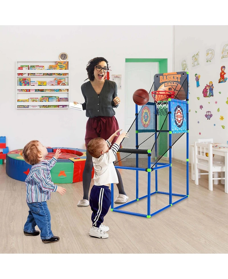 2-in-1 Kids Basketball Arcade & Sticky Balls Game w/Electronic Scoreboard Sound