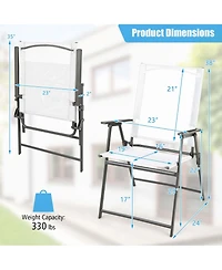 4pcs Patio Folding Portable Dining Chairs Metal Frame Armrests Garden