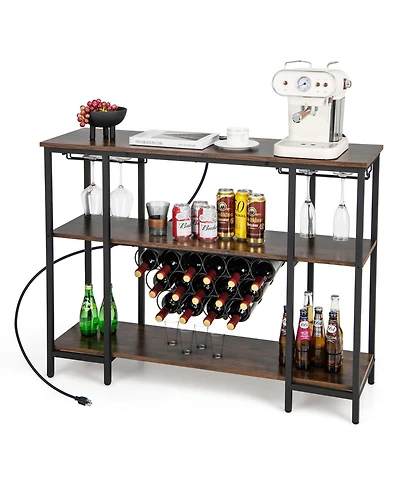 Cabinet Bar Table Rack for Drinks Glasses with Power Outlets
