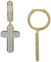 Men's Diamond Cluster Cross Dangle Hoop Earrings (1 ct. t.w.)