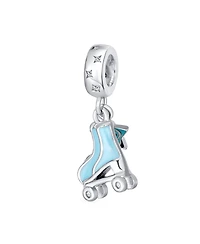 Bling Jewelry Sport Roller Rink Star Dangling Blue Roller Skates Bead Fits European Charm Bracelet Enamel Sterling Silver