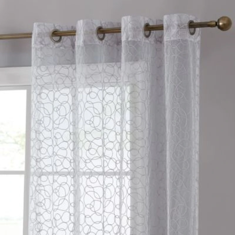 Audrey Embroidered Sheer Voile Window Curtain Rod Pocket Valance For Kitchen Bedroom Small Windows Bathroom