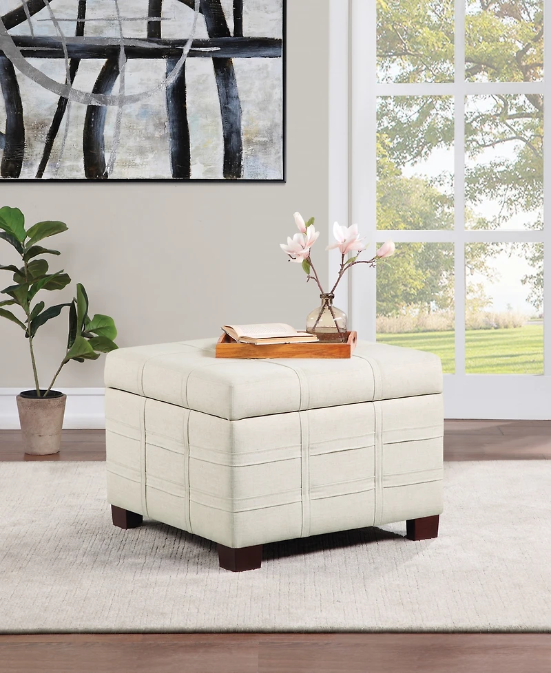 Office Star Detour Strap 29.75" Square Storage Ottoman in Wood and Linen Fabric Upholstery