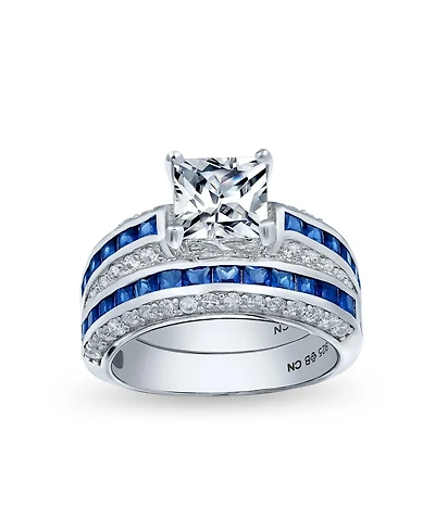 Bling Jewelry 3CT Art Deco Style Square Princess Cut Solitaire Clear Cz Promise Ring Set Sterling Silver