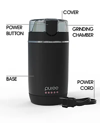 Tzumi Puree Electric Coffee Grinder, One-Touch Spice, Herb, and Bean Grinder with Stainless Steel Blades