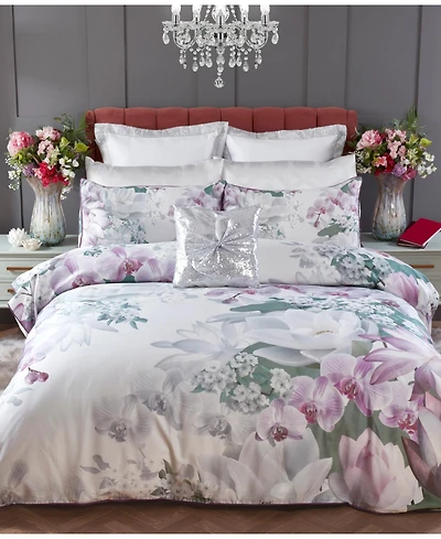 By Caprice Home 100% Cotton Lotus Flower Print Duvet Cover Set With Matching Pillow Cases Queen