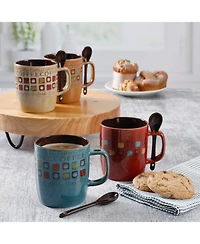 Mr. Coffee Cafe Americano 8-Piece 14 Ounce Mug Set with Spoons, Assorted Styles/Color
