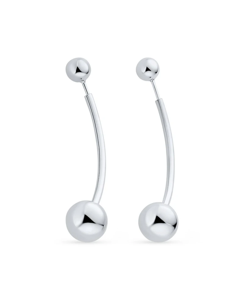 Bling Jewelry Modern Geometric Linear Long Bar Drop Ear Sterling Silver Double Bead Ball Dangle Earrings 610 Mm Bead