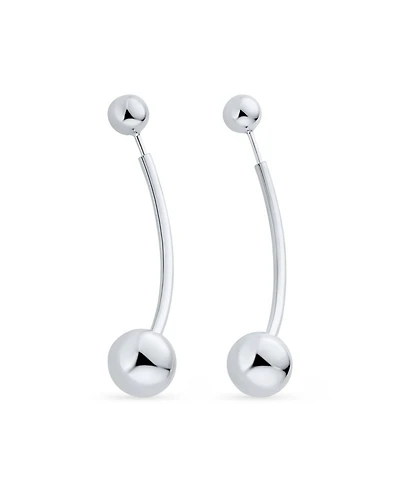 Bling Jewelry Modern Geometric Linear Long Bar Drop Ear Sterling Silver Double Bead Ball Dangle Earrings 610 Mm Bead