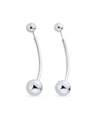 Bling Jewelry Modern Geometric Linear Long Bar Drop Ear Sterling Silver Double Bead Ball Dangle Earrings 610 Mm Bead