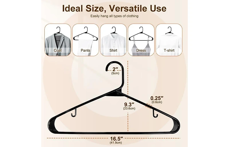 Durable Plastic Hangers Light-Weight with Hooks Black 60 Pack