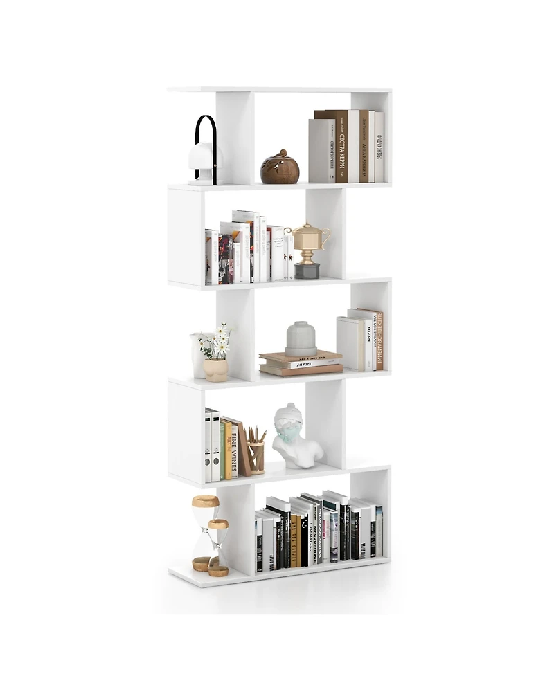 1 Pc 5-Tier Bookshelf Geometric S-Shaped Bookcase Room Divider Storage Display Shelf