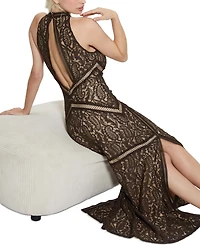 Guess Women's New Liza Lace Halter Sleeveless Gown