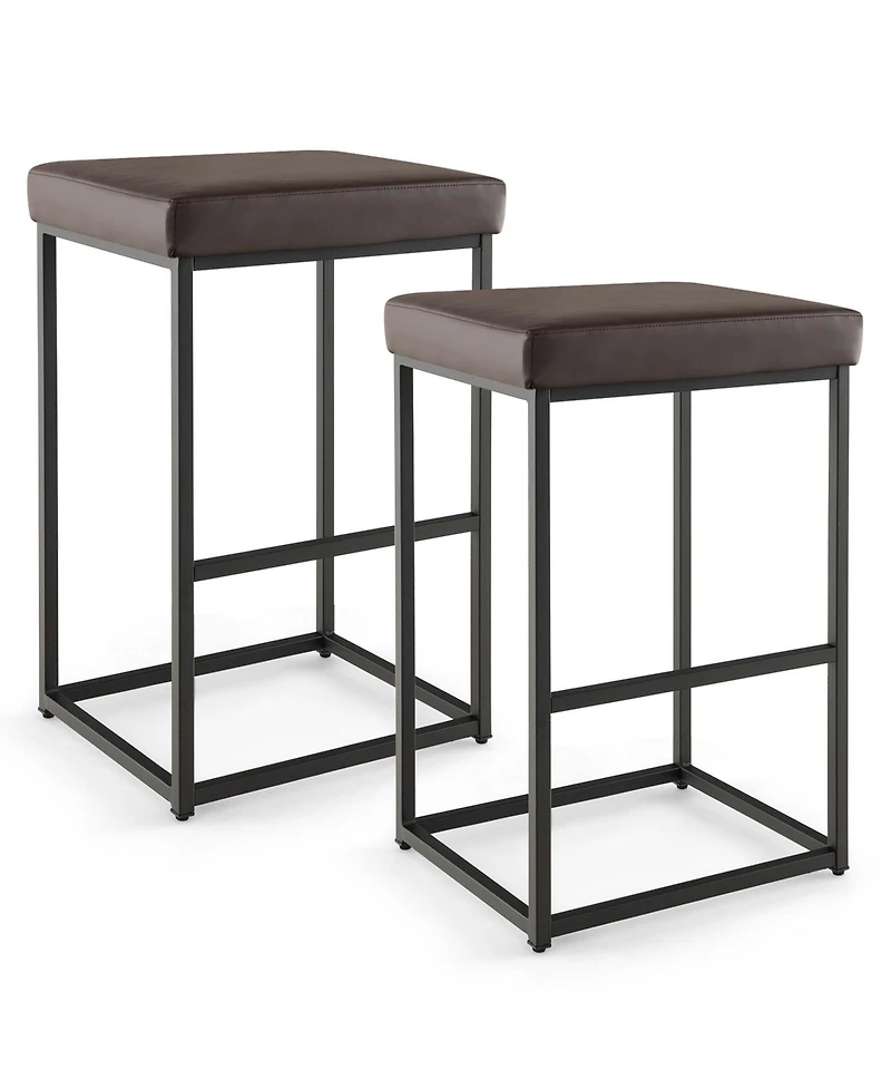 30" Barstools Set of 2 Upholstered Bar Height Chairs Pu Leather w/Footrest