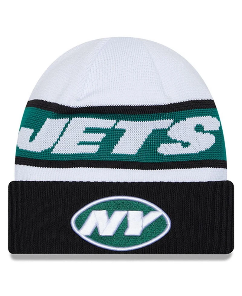 Men's New Era White, Black New York Jets 2023 Sideline Tech Cuffed Knit Hat
