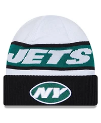 Men's New Era White, Black New York Jets 2023 Sideline Tech Cuffed Knit Hat