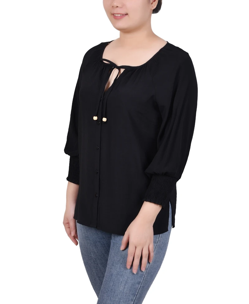 Ny Collection Women's 3/4 Sleeve Button Front Blouse