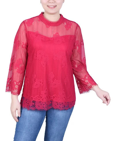 Ny Collection Women's 3/4 Sleeve Lace Blouse