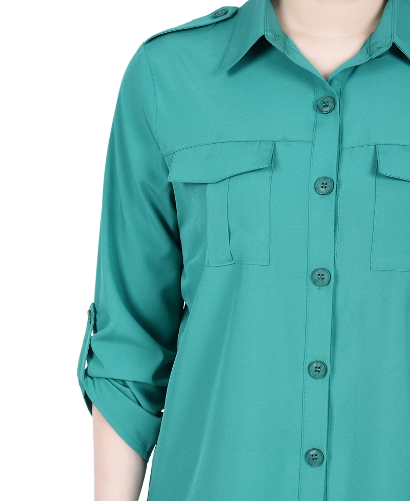 Ny Collection Women's 3/4 Sleeve Roll Tab Blouse