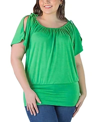 24seven Comfort Apparel Plus Short Sleeve Split Shoulder Top