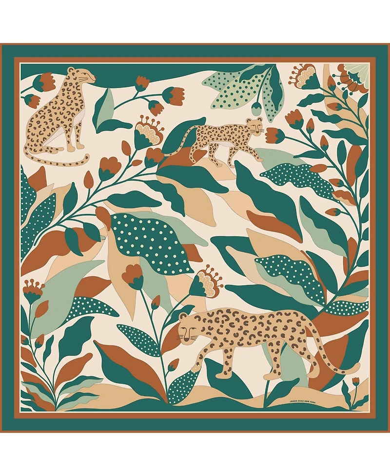 Jessie Zhao New York Double Sided Silk Scarf Of Green Wonderland