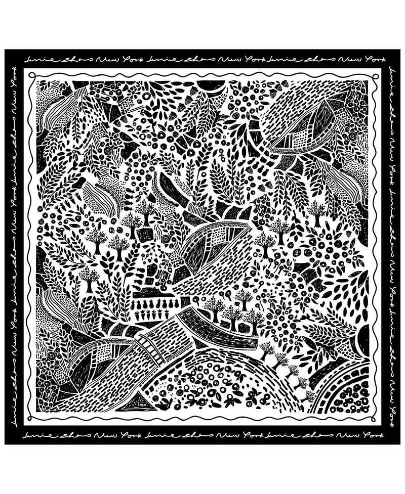 Jessie Zhao New York Double Sided Silk Scarf Of Black Garden
