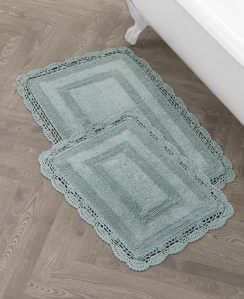 Laura Ashley Crochet Reversible Cotton 2-Pc. Bath Rug Set