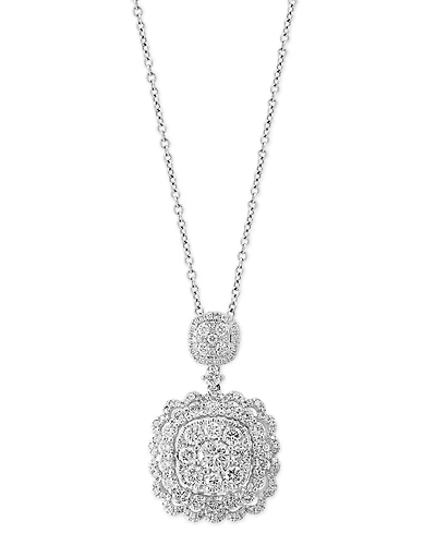 Effy Diamond Scalloped Edge Cluster 18" Pendant Necklace (1-1/5 ct. t.w.) in 14k White Gold