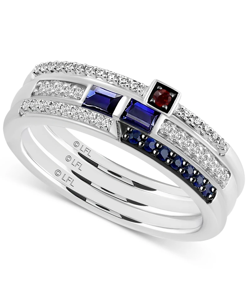 Star Wars Wonder Fine Jewelry 3-pc. Set Sapphire (1/3 ct. t.w.), Garnet Accent, & Diamond (1/6 ct. t.w.) Star Wars R2D2 Inspired Rings in Sterling Sil
