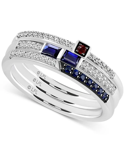 Star Wars Wonder Fine Jewelry 3-pc. Set Sapphire (1/3 ct. t.w.), Garnet Accent, & Diamond (1/6 ct. t.w.) Star Wars R2D2 Inspired Rings in Sterling Sil