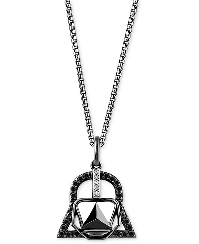 Star Wars Wonder Fine Jewelry Black & White Diamond Darth Vader Mask 18" Pendant Necklace (1/6 ct. t.w.) in Sterling Silver with Black Rhodium