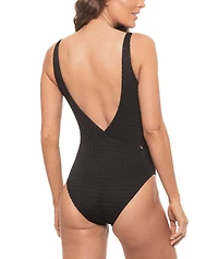 Guria Beachwear Women's Lace Overlay Ring V Neck One Piece Swimsuit