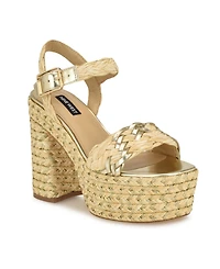 Nine West Women's Jolane Block Heel Round Toe Dress Sandals - Light Natural, Gold