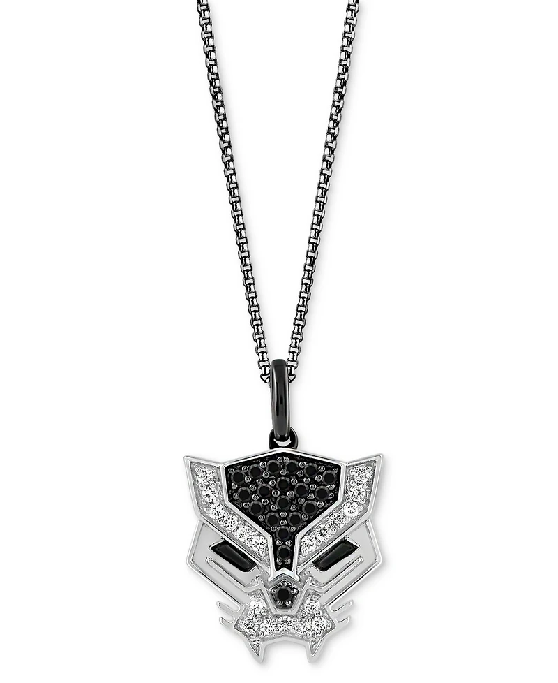 Marvel Wonder Fine Jewelry Black Spinel (1/4 ct. t.w.) & Diamond (1/8 ct. t.w.) Black Panther 18" Pendant Necklace in Sterling Silver