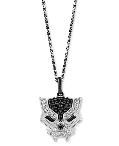 Marvel Wonder Fine Jewelry Black Spinel (1/4 ct. t.w.) & Diamond (1/8 ct. t.w.) Black Panther 18" Pendant Necklace in Sterling Silver
