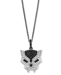 Marvel Wonder Fine Jewelry Black Spinel (1/4 ct. t.w.) & Diamond (1/8 ct. t.w.) Black Panther 18" Pendant Necklace in Sterling Silver